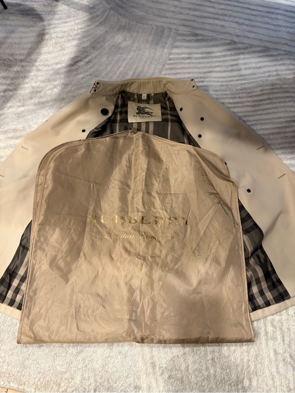 Burberry London Made in Italy Trench Coat Beige Charcoal Mega Check US2 XS